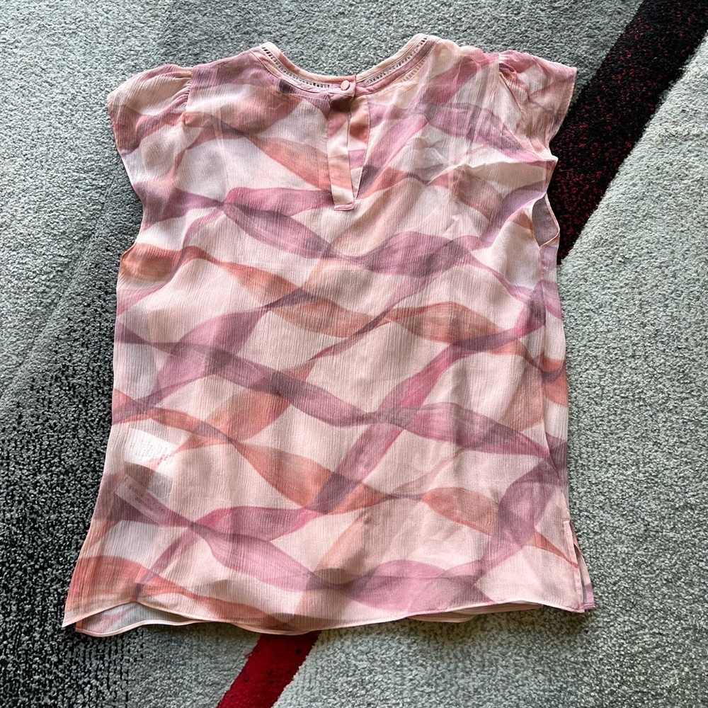 Coach Pink Abstract Print Sheer Ruffled Top - Picture 3 of 3